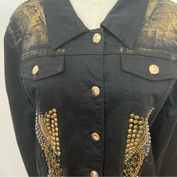 Vintage 90's Luxe Moda Black Studded Jean Jacket -- M - Picture 4 of 11